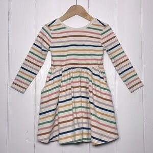 RUFFLE BUTTS Sunrise Rainbow Stripe Knit Long Sleeve Twirl Dress in Multi-Color